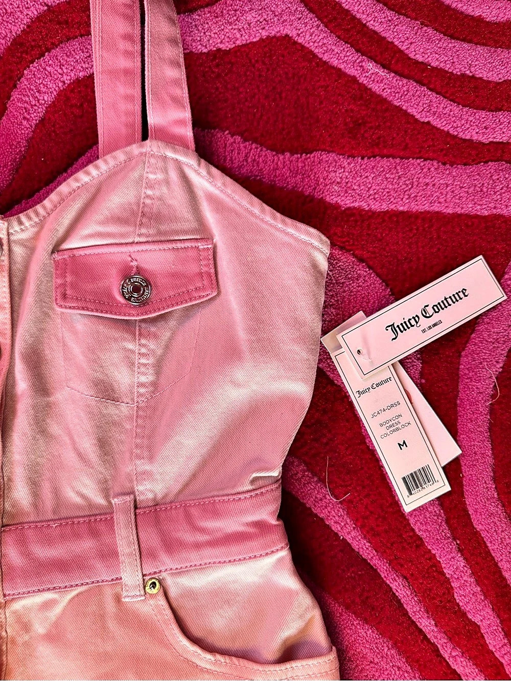 Juicy Couture Pink Colorblock Denim Bodycon Mini Dress NWT M - Picture 6 of 8